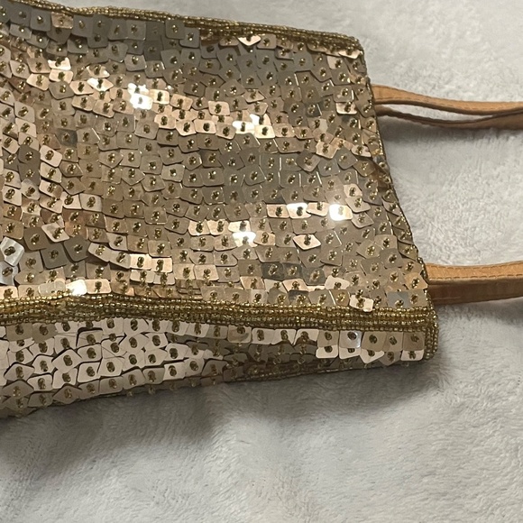 Jessica Mcclintock Sequin Handbag Gold Tone - Picture 10 of 13
